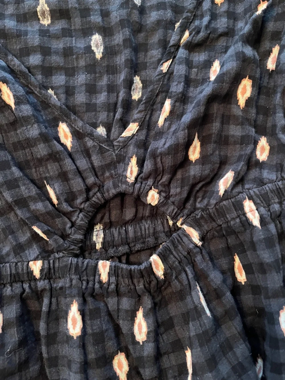 Anthropologie Black Plaid Mini Dress with Pinkish Tan Motifs Medium - Picture 3 of 6